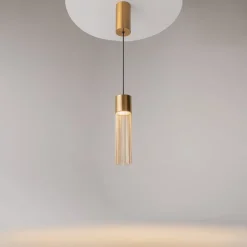 AMOS Suspensions / Lustres|Suspension moderne LED – cylindre & franges dorées 