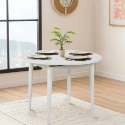 ORINA Tables À Manger Rondes|Tables À Manger En Bois|Table à manger blanche extensible Ø100-131 cm