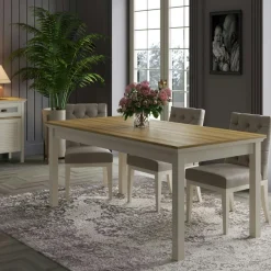 CALMA Tables À Manger Rectangulaires|Tables À Manger En Bois|Table à manger blanche, plateau effet bois clair 180 cm