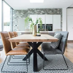 VOLGA Tables À Manger Rectangulaires|Tables À Manger En Chêne|Table à manger bois métal pied croisé 200 cm