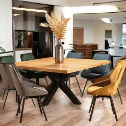 VOLGA Tables À Manger Rectangulaires|Tables À Manger En Chêne|Table à manger bois métal pied croisé 200 cm