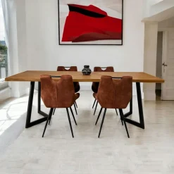 CLEVELAND Tables À Manger Industrielles|Tables À Manger Rectangulaires|Table à manger bois recyclé teck pied accent 220 cm