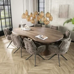 MYSORE Tables À Manger En Bois|Table à manger design en bois d'acacia massif forme haricot 244 cm