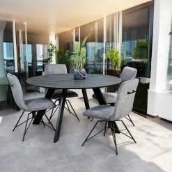 BERGAME Tables À Manger Rondes|Tables À Manger En Céramique|Table à manger en céramique noire mate forme ronde 140 cm