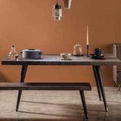 ADÉLAÏDE Univers Déco·Vintage|Tables À Manger Vintage|Table à manger extensible bois recyclé piètement effet laiton vieilli 140-180 cm