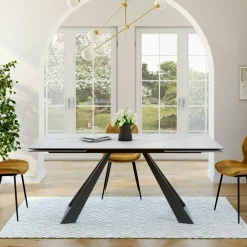 LOMBARDIE Tables À Manger Rectangulaires|Tables À Manger En Céramique|Table à manger extensible en céramique blanche 180-280