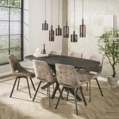 RALF Tables À Manger Industrielles|Tables À Manger En Bois|Table à manger industrielle gris foncé texturée 180 cm