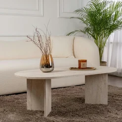 MARFA Tables À Manger En Bois|Table à manger moderne effet travertin pieds en V 180 cm