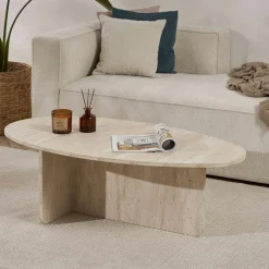 MARFA Tables À Manger En Bois|Table à manger moderne effet travertin pieds en V 180 cm