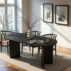 MARFA Tables À Manger En Bois|Table à manger moderne noire effet bois pieds en V 180 cm