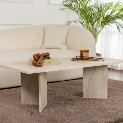 MARFA Tables À Manger En Bois|Table à manger ovale effet travertin pieds en V 200 cm