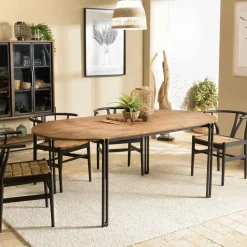 Swing Tables À Manger Industrielles|Tables À Manger En Bois|Table à manger plateau ovale en teck recyclé 200