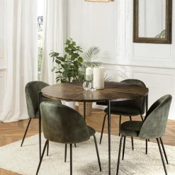 KORKAI Tables À Manger Rondes|Tables À Manger En Bois|Table à manger ronde bois recyclé motif éventail 120 cm