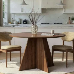 MARFA Tables À Manger Rondes|Tables À Manger En Bois|Table à manger ronde effet bois de noyer Ø120 cm