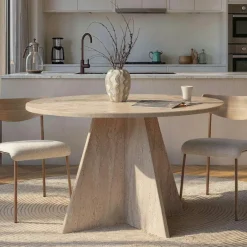 MARFA Tables À Manger En Bois|Tables À Manger Rondes|Table à manger ronde effet travertin Ø120 cm