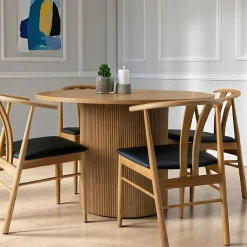 MATERA Tables À Manger Rondes|Tables À Manger En Bois|Table à manger ronde effet bois blond ø120 cm