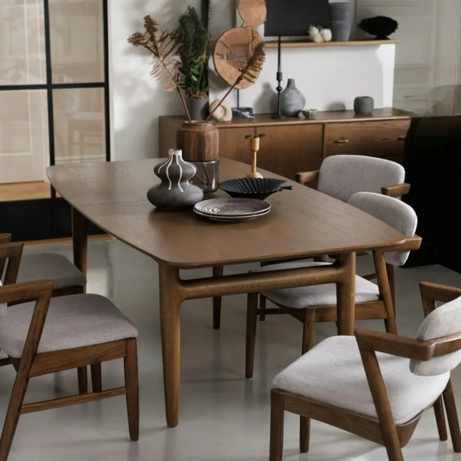 BRADFORD Tables À Manger Vintage|Tables À Manger Rectangulaires|Table à manger vintage en chêne avec rallonge intégrée 160-215 cm