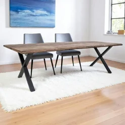 SAVONE Tables À Manger Rectangulaires|Tables À Manger En Chêne|Table à rallonge en bois de chêne fumé avec bordures naturelles 300 cm