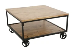 Loft / Loft Colors Tables Basses Vintage|Tables Basses Carrées|Table basse à roulettes double plateaux en Hévéa recyclé naturel et métal 90x90x47cm LOFT