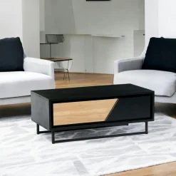 ANINA Tables Basses Design|Tables Basses À Tiroirs|Table basse 1 tiroir bois noir et blanc