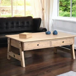 SALERNE Univers Déco·Maison De Campagne|Tables Basses À Tiroirs|Table basse avec rangement bois recyclé clair tréteaux