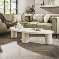 TAJ Tables Basses Design|Table basse blanche en marbre composite forme haricot