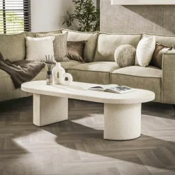 TAJ Tables Basses Design|Table basse blanche en marbre composite forme haricot