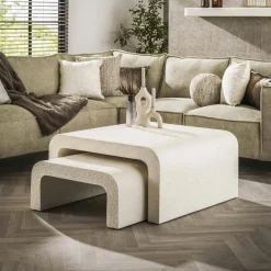 TAJ Tables Basses Design|Table basse blanche en marbre composite forme haricot