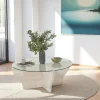 ANZIO Tables Basses En Verre|Tables Basses Rondes|Table basse blanche en verre et bois - pied en X,