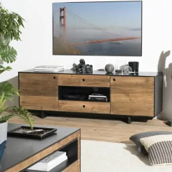 CRACOVIE Tables Basses Vintage|Tables Basses Carrées|Table basse bois recyclé et métal 1 tiroir