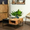 DUMAI Tables Basses Carrées|Tables Basses Industrielles|Table basse carrée bois recyclé de bateau métal