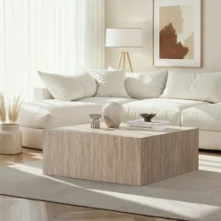 MARFA Tables Basses Carrées|Table basse carrée design effet marbre blanc