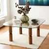 BOMA Tables Basses En Verre|Tables Basses Carrées|Table basse carrée en verre - pieds bois marron sculpté