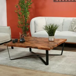 BALTIMORE Tables Basses Carrées|Tables Basses Industrielles|Table basse carrée teck massif recyclé D100 cm