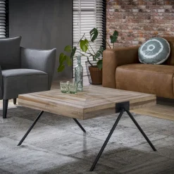 Java Tables Basses Carrées|Tables Basses Industrielles|Table basse carrée teck recyclé acier 70 cm
