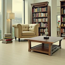 Maori Tables Basses Carrées|Table basse Chinoise Hévéa double plateaux - dont un ajouré - et pieds galbés 100x100x40cm