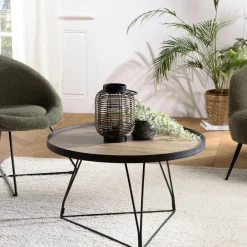 Landaise Tables Basses Rondes|Table basse couleur bois pied géométrique