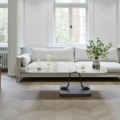 LOMBARDIE Tables Basses Carrées|Table basse céramique marbrée plateaux déployants