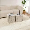 MARFA Tables Basses Carrées|Tables Basses Gigognes|Table basse cube effet marbre blanc - style design (2 pièces)