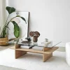 SALTA Tables Basses En Verre|Table basse design 2 plateaux, verre et effet bois