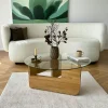 ANZIO Tables Basses En Verre|Tables Basses Rondes|Table basse design en verre - pied bois clair