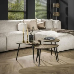 RALF Sellettes En Métal|Tables Basses Gigognes|Table basse design organique effet cuivré (lot de 3)