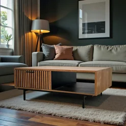 FANO Tables Basses À Tiroirs|Table basse design teck recyclé 2 tiroirs