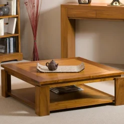 Bisho Tables Basses Carrées|Table basse double plateau 90x90cm