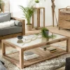 DENVER Univers Déco·Scandinave Hygge|Univers Déco·Maison De Campagne|Table basse double plateau en bois de pin recyclé et verre