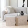TRINITE Tables Basses Carrées|Tables Basses Gigognes|Table basse effet marbre beige - set de 2 cubes design