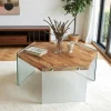 LHASA Tables Basses En Verre|Table basse en bois clair et verre - forme hexagone