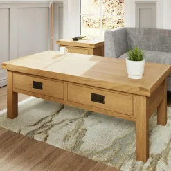 PUERTO Tables Basses À Tiroirs|Table basse en bois clair 2 tiroirs