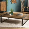 Tables Basses Industrielles|Table basse en Teck recyclé et pieds métal cerclés 164x90x36cm MATT