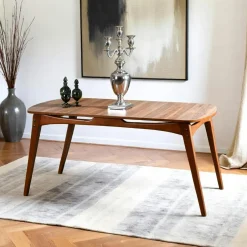 SALTA Tables Basses En Verre|Tables Basses Rondes|Table basse en verre - pied en croix effet noyer